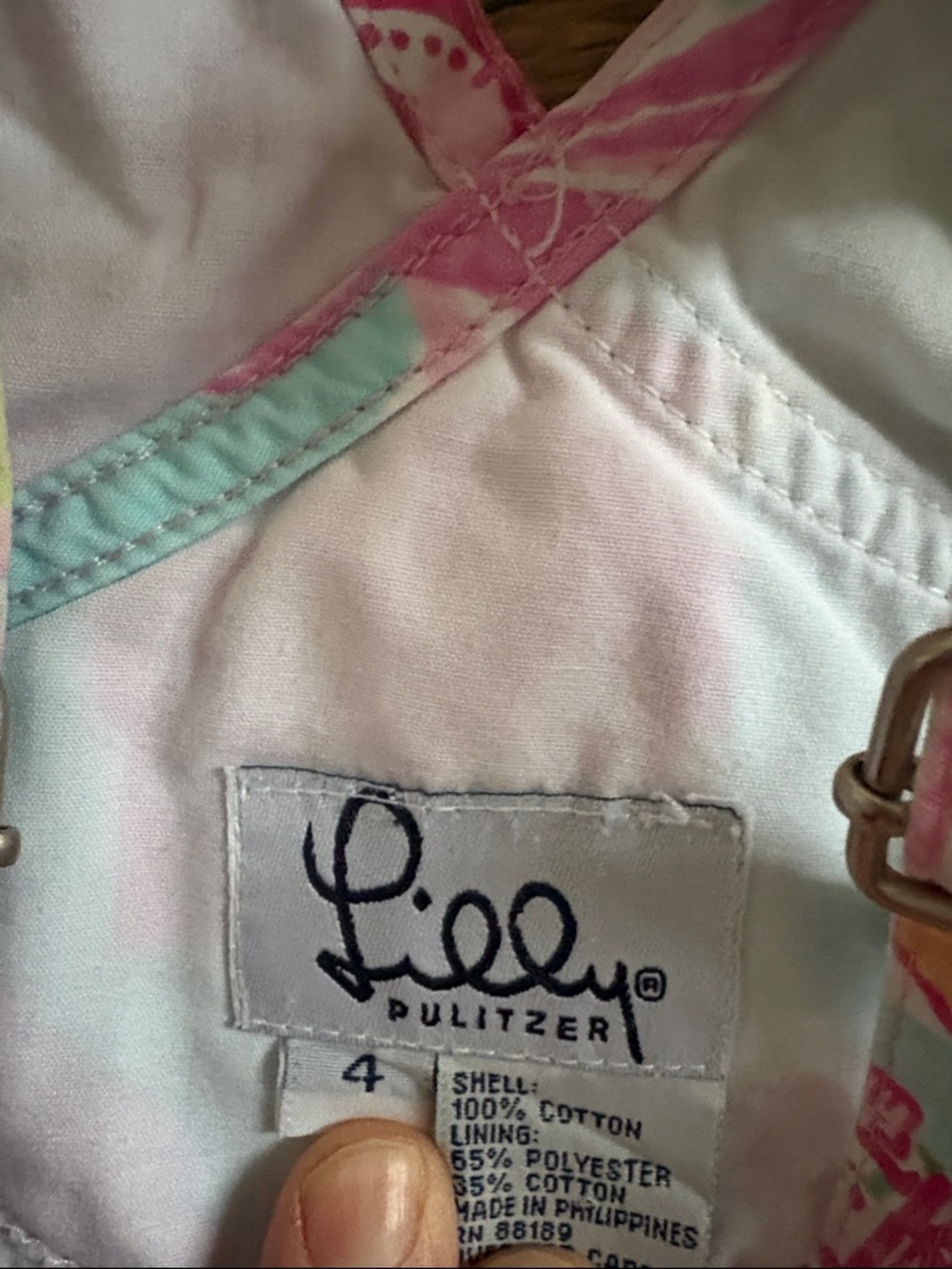 Lilly Pulitzer Pink & Aqua Patchwork Short Overalls - Picture 2 of 4